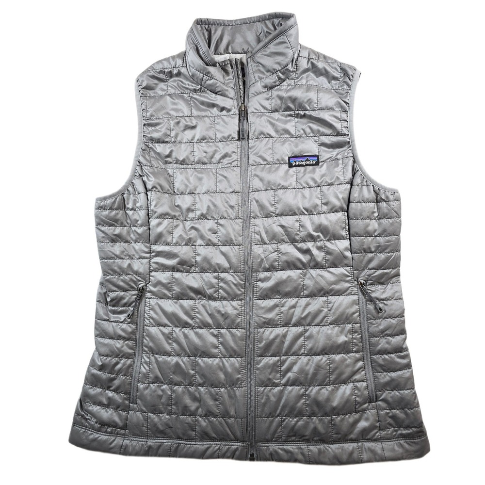 Patagonia Nano Puff Vest Womens Large Grey Primaloft Quilted Full Zip